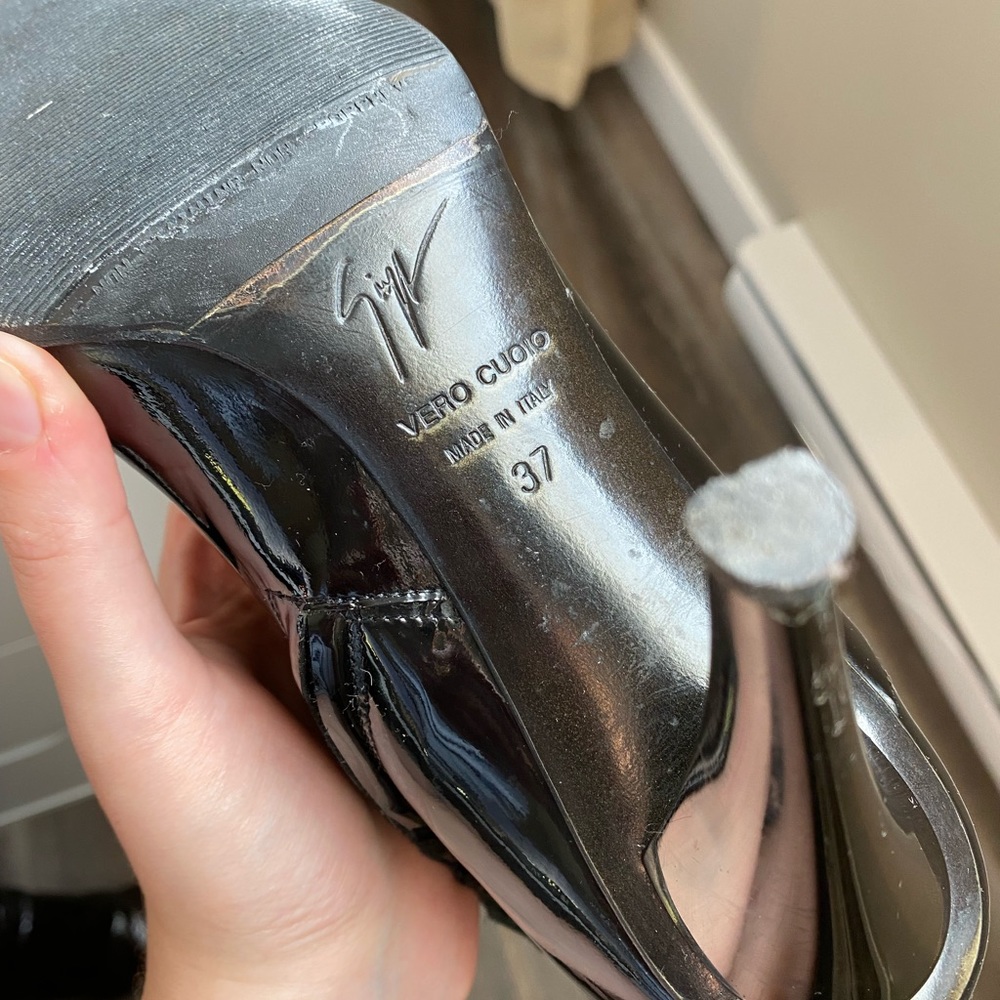 Giuseppe Zanoti Black Tall Patent Leather Boots with Metallic Heel Size 37 - Picture 11 of 11